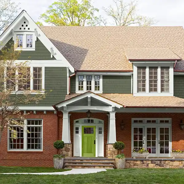 Pine Green, Red-Brown, White exterior